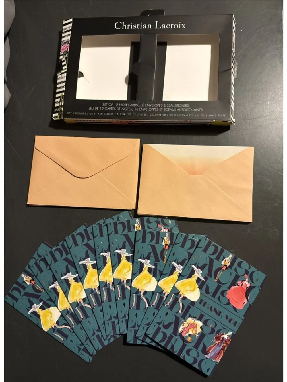Christian Lacroix Thank you Stationary set 4x6 9 NOTECARDS 10 ENVELOPES LEFT